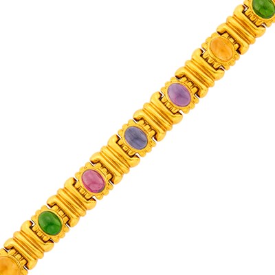 Lot 11 - Gold and Cabochon Colored Stone Bracelet