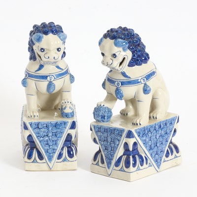 Lot 94 - Pair of Blue and White Ceramic Fu Dogs