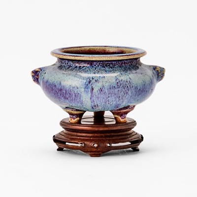 Lot 417 - A Chinese Flambe-Glazed Tripod Censer