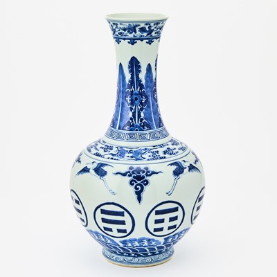 Lot 223 - A Chinese Blue and White Porcelain 'Crane and Bagua' Bottle Vase