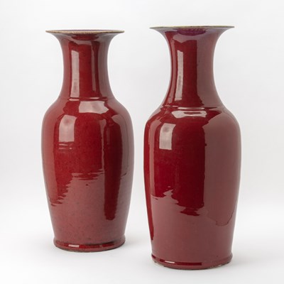 Lot 220 - A Pair of Large Chinese Copper Red Glazed Porcelain Vases