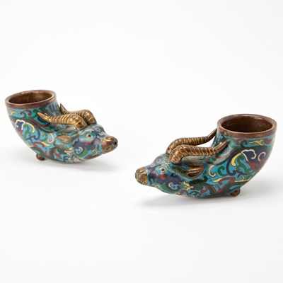 Lot 105 - A Pair of Chinese Cloisonné Enamel Ram-Head Cups