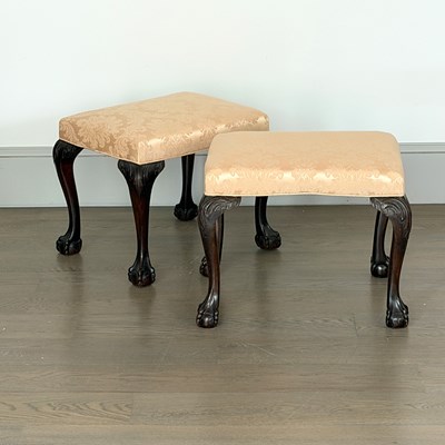 Lot 1062 - Pair of Chippendale Style Upholstered Mahogany Footstools