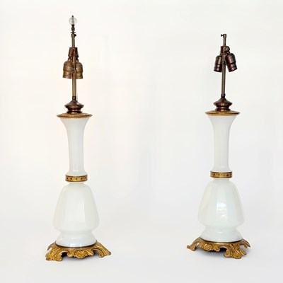 Lot 1075 - Pair of Opaline Glass and Gilt Bronze Lamps