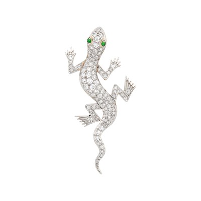 Lot 43 - Antique Platinum, Gold, Diamond and Demantoid Garnet Lizard Brooch