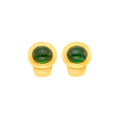 Lot 9 - Pair of Gold and Cabochon Tourmaline Earclips