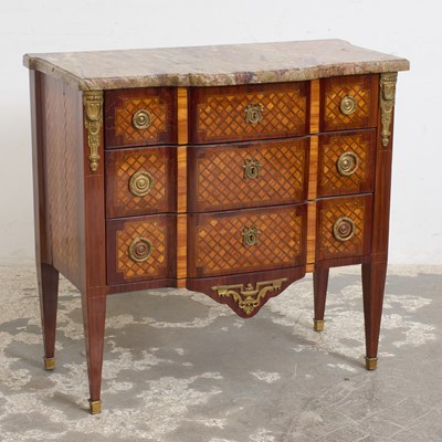 Lot 178 - Louis XVI Style Marble Top Kingwood and Tulipwood Commode