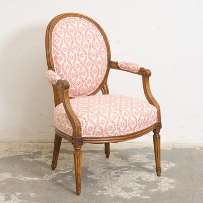 Lot 336 - Louis XVI Style Upholstered Fruitwood Fauteuil
