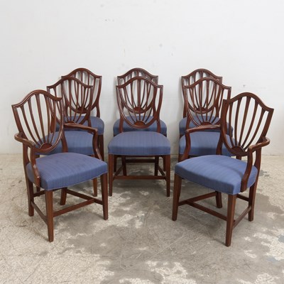 Lot 169 - Set of Eight George III Style Upholstered Mahogany Dining Chairs
