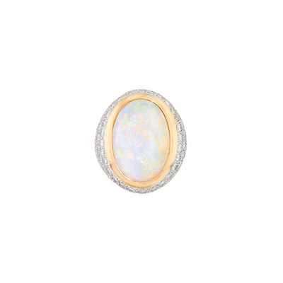 Lot 1019 - Two-Color Gold, White Opal and Diamond Ring