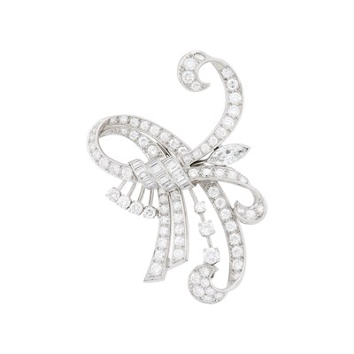 Lot 62 - Platinum and Diamond Ribbon Pendant-Brooch