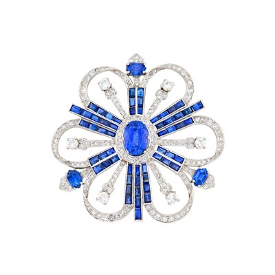 Lot 66 - Platinum, Sapphire and Diamond Clip-Brooch
