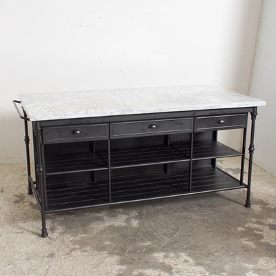 Lot 181 - Crate & Barrel Hardstone Top Metal Kitchen Island