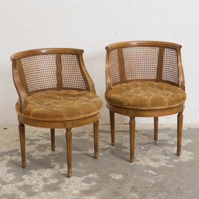 Lot 192 - Pair of Caned Back Tufted Upholstered Side Chairs