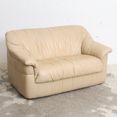 Lot 196 - Cream Leather Upholstered Loveseat