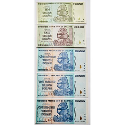 Lot 213 - Zimbabwe. Group of 2008 Hyperinflation Notes. Gem Crisp Uncirculated.