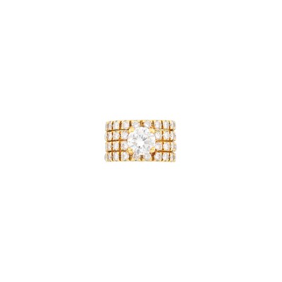 Lot 79 - Wide Gold and Diamond Ring Four-Row Band Ring