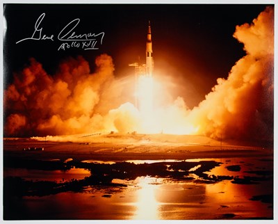 Lot 327 - Apollo 17 rocket launch photograph signed by Gene Cernan