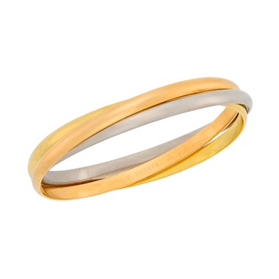 Lot 21 - Cartier Tricolor Gold 'Trinity' Rolling Bangle Bracelet