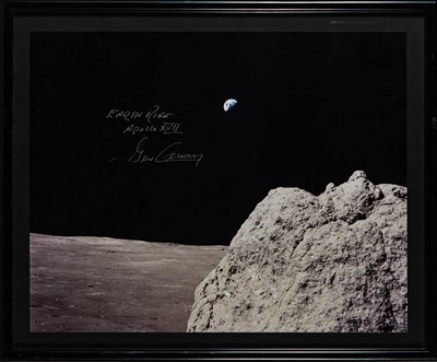 Lot 329 - Earth Rise Apollo 17 photograph signed by Gene Cernan