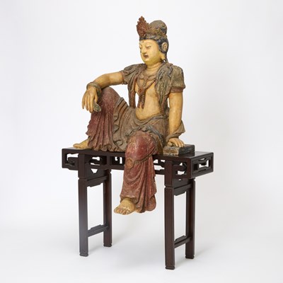 Lot 132 - A Chinese Polychromed Wood Figure of Guanyin