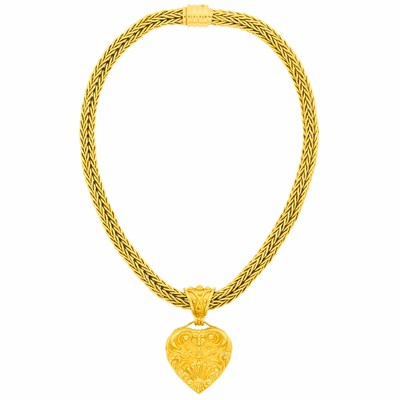 Lot 103 - Braided Gold Necklace with Marlene Stowe Heart Pendant
