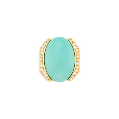 Lot 12 - Gold, Turquoise and Diamond Ring