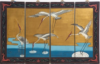 Lot 237 - Four-Panel Carved Asian Screen