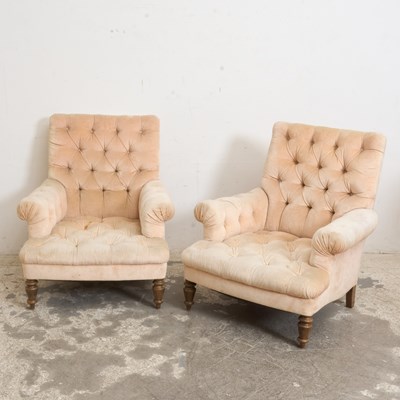 Lot 328 - Pair of Cream Upholstered Tufted Armchairs
