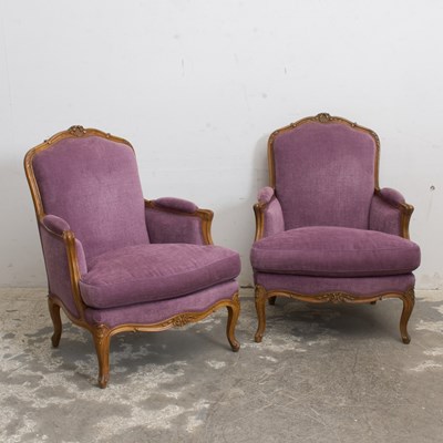 Lot 326 - Pair of Louis XV Style Walnut Bergeres