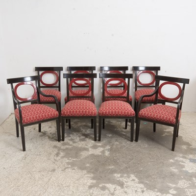 Lot 325 - Eight Paint Decorated Regency Style Dining Chairs