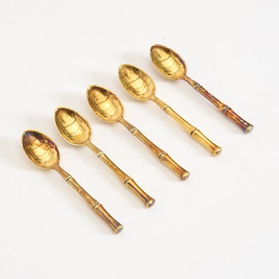 Lot 247 - Set of Five Tiffany & Co. Gilt Plated Sterling Demitasse Spoons