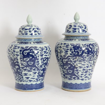 Lot 265 - Pair of Blue and White Lidded Jars