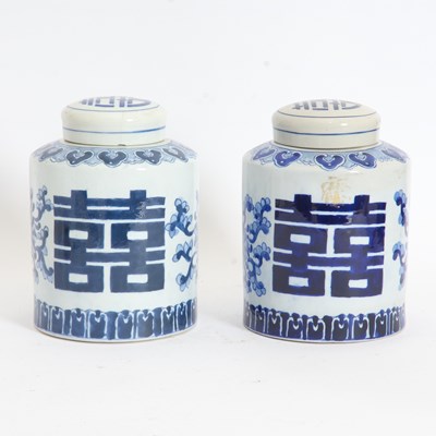 Lot 268 - Pair of Blue and White Lidded Jars