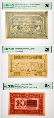 Lot 212 - Various Countries. Three Pieces of Paper Currency. PMG Certified.