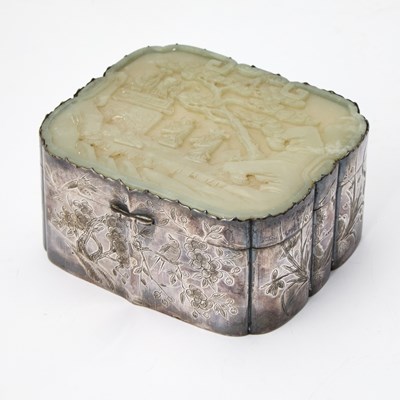Lot 61 - A Chinese Engraved Silver Box and a Celadon-Jade-Inset Cover