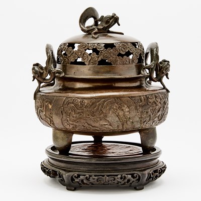 Lot 96 - A Chinese Cast Bronze Censer and Cover