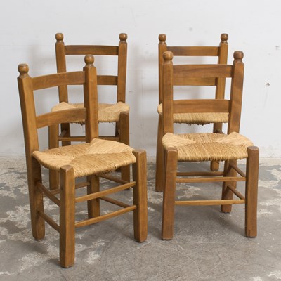 Lot 319 - Set of Four Rush and Oak Side Chairs