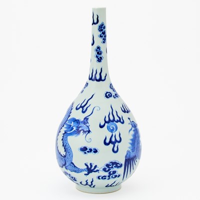 Lot 504 - A Chinese Blue and White 'Dragon and Phoenix' Bottle Vase