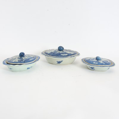 Lot 342 - Group of Three Chinese Blue and White Lidded Bowls