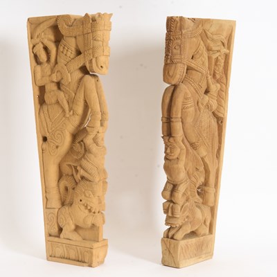 Lot 344 - Pair of Southeast Asian Carved Wood Pillars