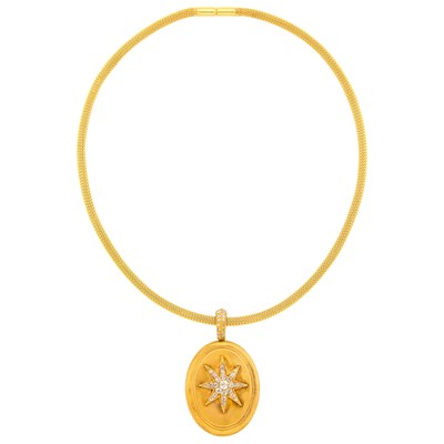 Lot 110 - Antique Gold and Diamond Star Locket with Chain Necklace