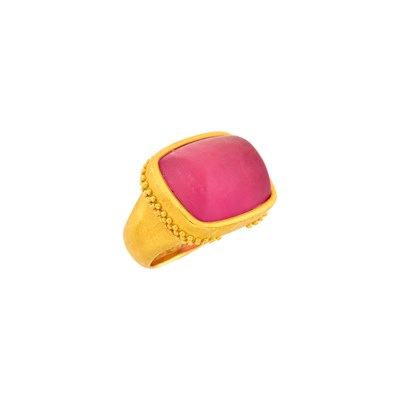 Lot 160 - Denise Roberge High Karat Gold and Cabochon Frosted Pink Tourmaline Ring