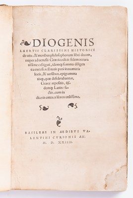 Lot 108 - Valentine Curio's 1524 quarto edition of Diogenes Lives