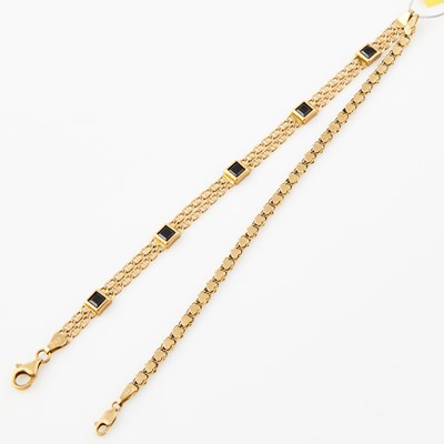 Lot 65 - Two Gold and Stone Flexible Bracelets, 14K 8 dwt. all