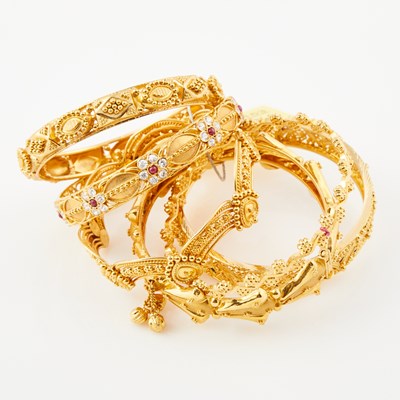 Lot 74 - Six Gold, Stone and Enamel Rigid Bracelets, 22K 95 dwt. all