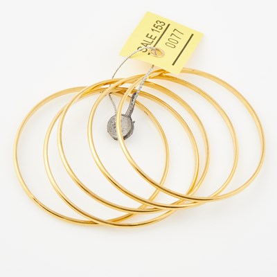 Lot 77 - Five Gold Rigid Bracelets, 22K 34 dwt.