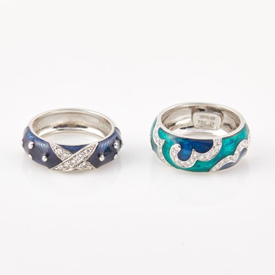 Lot 83 - Two Diamond and Enamel Rings, 45 diamonds about 0.40 ct., 18K 9 dwt. all, bears signature Hidalgo