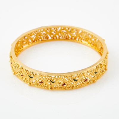 Lot 96 - Gold and Enamel Rigid Bracelet, 22K 15 dwt. all