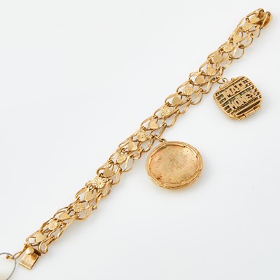 Lot 116 - Gold Charm Bracelet with 2 charms attached, 14K 15 dwt. all, damaged